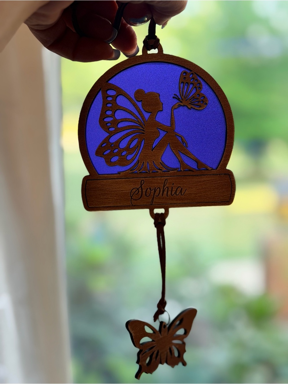 Hand crafted by me fairy/butterfly Wood sun catcher customized made to order - Picture 4 of 5